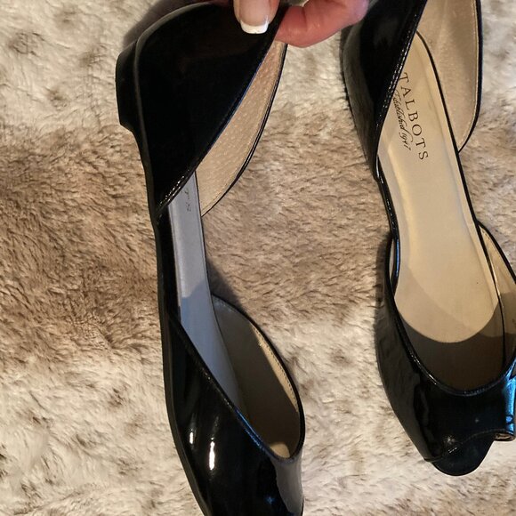 Talbots Patent Leather Peep Toe Dress Flats Black Size 9 - Picture 5 of 7